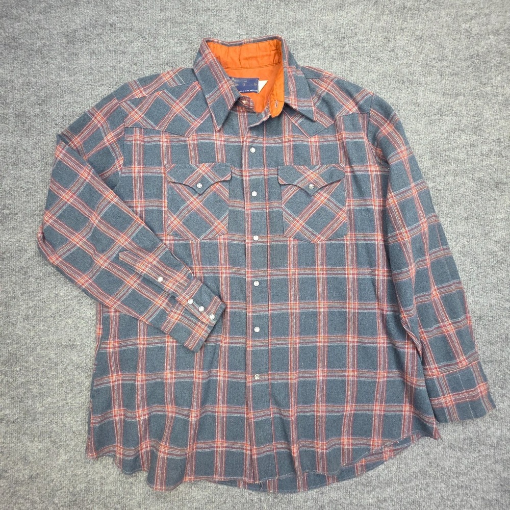 Vintage Panhandle Slim Pearl Snap Shirt Men's 17.5 Thick Wool Blend ? USA
